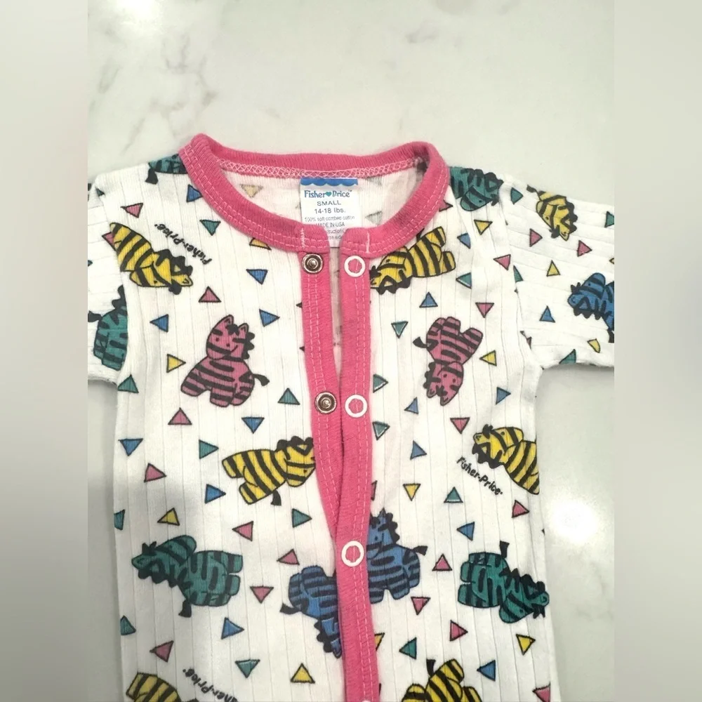 Vintage Fisher Price Baby Zebra Print Footless Sleeper Pajamas 14-18 lbs USA